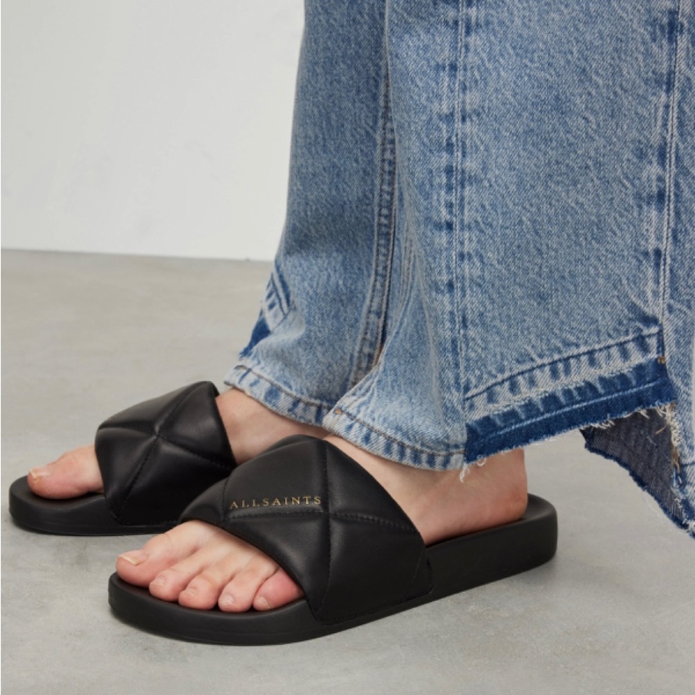 All Saints Bell Quilted Leather Slides - Size 36